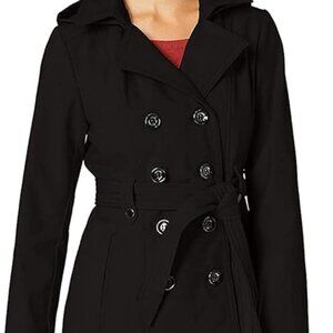 Charcoal Double-Breasted Hooded Trench Coat